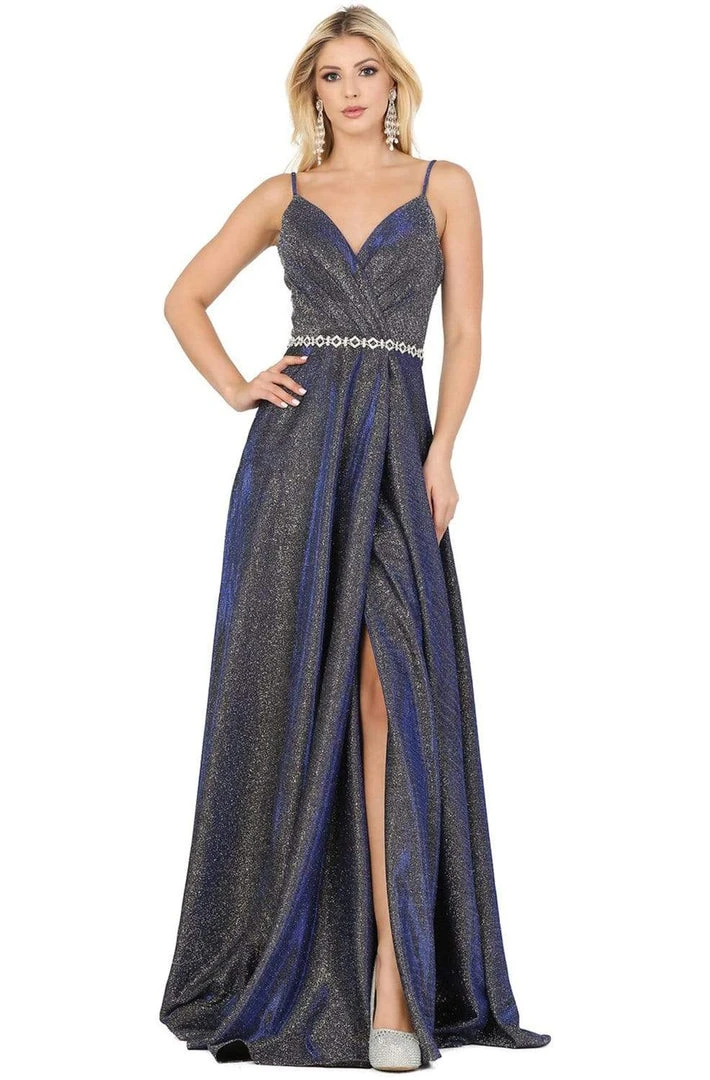 Dancing Queen - 2955 Deep V-neck Pleated A-line Dress 3 Dancing Queen - 2955 Deep V-neck Pleated A-line Dress