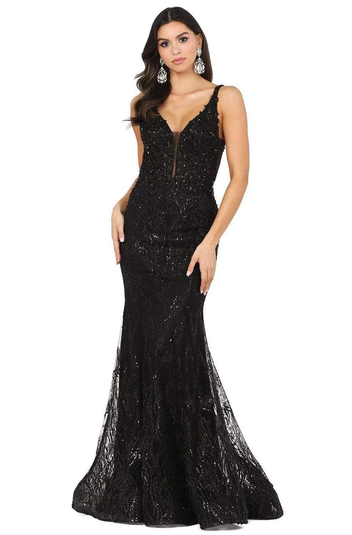 Dancing Queen - 2963 Embellished Deep V-neck Trumpet Dress 5 Dancing Queen - 2963 Embellished Deep V-neck Trumpet Dress