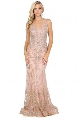 Dancing Queen - 2963 Embellished Deep V-neck Trumpet Dress 9 Dancing Queen - 2963 Embellished Deep V-neck Trumpet Dress