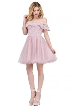 Dancing Queen - 3016 Ruffled Off-Shoulder A-Line Homecoming Dress