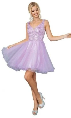 Dancing Queen - 3243 Glitter Embellished Fit And Flare Short Dress