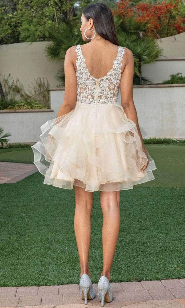 Dancing Queen 3273 - Lace V-Neck Ruffled Cocktail Dress 4 Dancing Queen 3273 - Lace V-Neck Ruffled Cocktail Dress