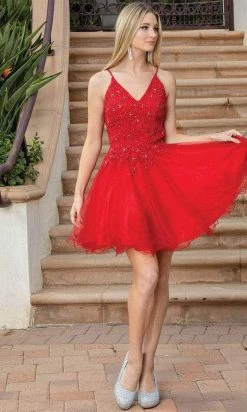 Dancing Queen 3303 - Embroidered V-Neck Tulle Cocktail Dress