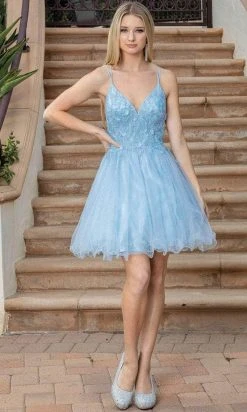 Dancing Queen 3316 - Applique V-Neck Tulle Cocktail Dress