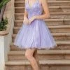 Dancing Queen 3316 - Applique V-Neck Tulle Cocktail Dress 2 Dancing Queen 3316 - Applique V-Neck Tulle Cocktail Dress