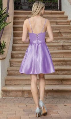 Dancing Queen 3318 - Embellished V-Neck Satin Cocktail Dress