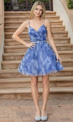 Dancing Queen 3322 - V-Neck Beaded Belt Cocktail Dress