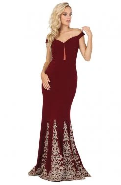 Dancing Queen - 4003 Off Shoulder Applique-Accented Mermaid Gown