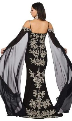 Dancing Queen - 4025 Sheer Cascade Sleeve Applique-Ornate Gown 6 Dancing Queen - 4025 Sheer Cascade Sleeve Applique-Ornate Gown
