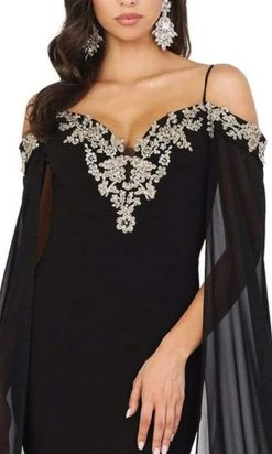 Dancing Queen - 4025 Sheer Cascade Sleeve Applique-Ornate Gown 7 Dancing Queen - 4025 Sheer Cascade Sleeve Applique-Ornate Gown