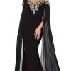 Dancing Queen - 4025 Sheer Cascade Sleeve Applique-Ornate Gown