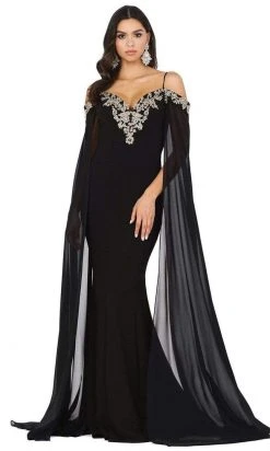 Dancing Queen - 4025 Sheer Cascade Sleeve Applique-Ornate Gown