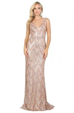 Dancing Queen - 4036 Embellished Plunging V-neck Trumpet Dress