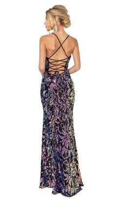 Dancing Queen - 4135 V Neck Sequined Evening Dress