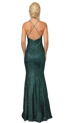 Dancing Queen - 4168 V-Neck With Spaghetti Strap Shimmer Mermaid Gown
