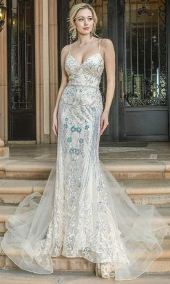 Dancing Queen 4220 - Embroidered Sleeveless Deep V-neckline Prom Dress