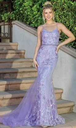 Dancing Queen 4220 - Embroidered Sleeveless Deep V-neckline Prom Dress