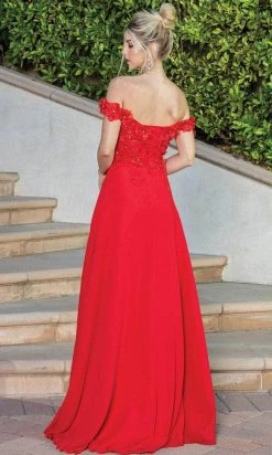 Dancing Queen 4268 - Floral Detailed Off Shoulder Prom Dress