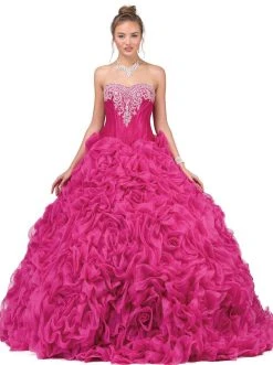 Dancing Queen - 8650 Strapless Embellished Sweetheart Ruffled Quinceanera Ballgown