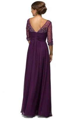 Dancing Queen - 8855 Jewel Embellished Quarter Sleeve Illusion Evening Dress