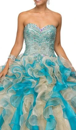 Dancing Queen - 8947 Shimmering Strapless Ruffled Quinceanera Ballgown