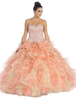 Dancing Queen - 8947 Shimmering Strapless Ruffled Quinceanera Ballgown