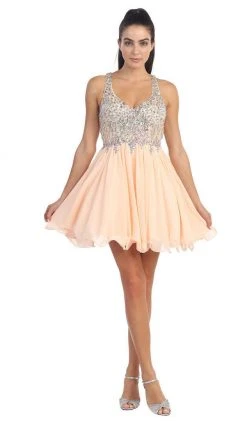 Dancing Queen - 8997 Crystal Beaded V-Neck Chiffon Prom Dress