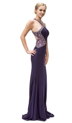 Dancing Queen - 9007 Bead-Ornate Contoured Halter Neck Prom Dress