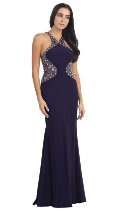 Dancing Queen - 9007 Bead-Ornate Contoured Halter Neck Prom Dress