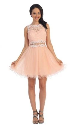 Dancing Queen - 9080 Bejeweled Lace Illusion Short Prom Dress 12 Dancing Queen - 9080 Bejeweled Lace Illusion Short Prom Dress