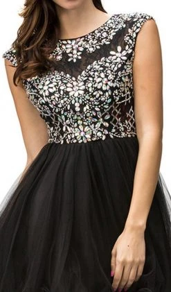 Dancing Queen - 9149 Cap Sleeve Crystal Beaded Cocktail Dress
