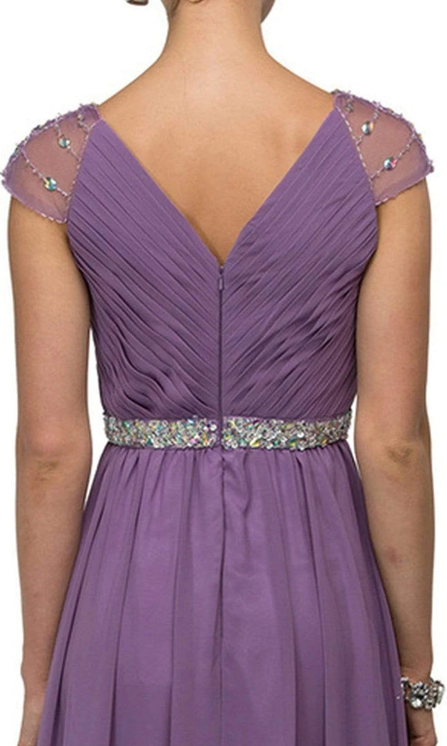 Dancing Queen - 9182 Illusion Cap Sleeve Pleated V-Neck Chiffon Evening Dress 6 Dancing Queen - 9182 Illusion Cap Sleeve Pleated V-Neck Chiffon Evening Dress