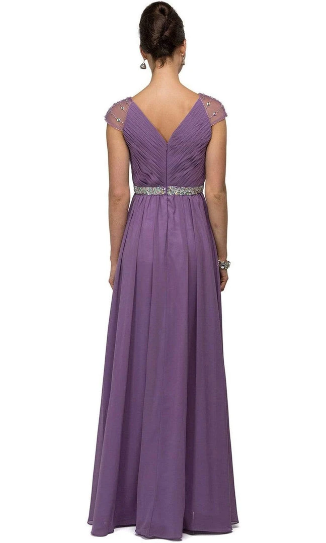 Dancing Queen - 9182 Illusion Cap Sleeve Pleated V-Neck Chiffon Evening Dress 4 Dancing Queen - 9182 Illusion Cap Sleeve Pleated V-Neck Chiffon Evening Dress