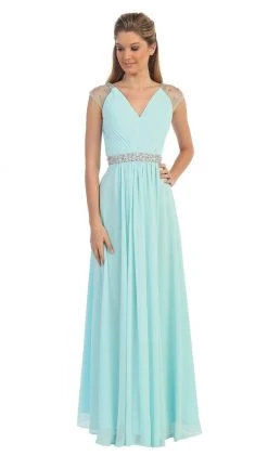 Dancing Queen - 9182 Illusion Cap Sleeve Pleated V-Neck Chiffon Evening Dress 14 Dancing Queen - 9182 Illusion Cap Sleeve Pleated V-Neck Chiffon Evening Dress