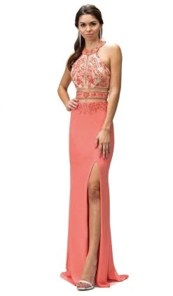 Dancing Queen - 9188 Illusion Paneled High Halter Prom Dress