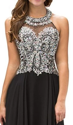 Dancing Queen - 9233 Jewel Adorned Illusion Chiffon Prom Dress