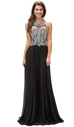 Dancing Queen - 9233 Jewel Adorned Illusion Chiffon Prom Dress