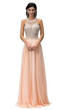 Dancing Queen - 9233 Jewel Adorned Illusion Chiffon Prom Dress