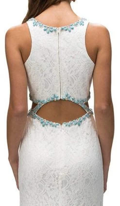 Dancing Queen - 9271 Sleeveless Jewel Neck Lace Cutout Prom Dress