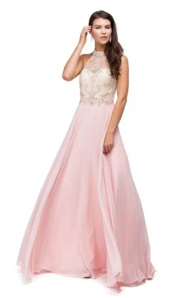 Dancing Queen - 9293 Exquisite Illusion High Halter Chiffon A-Line Gown