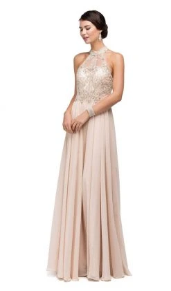 Dancing Queen - 9293 Exquisite Illusion High Halter Chiffon A-Line Gown