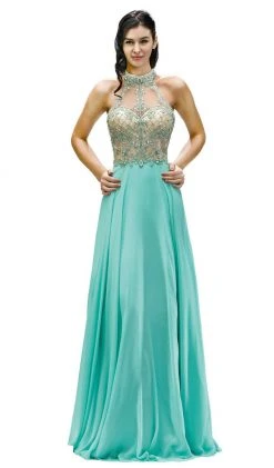 Dancing Queen - 9293 Exquisite Illusion High Halter Chiffon A-Line Gown