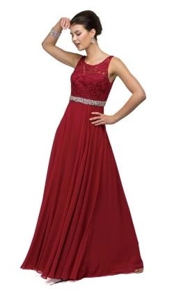 Dancing Queen - 9325 Embroidered Lace Scoop Neck Chiffon Prom Dress