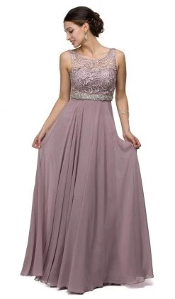 Dancing Queen - 9325 Embroidered Lace Scoop Neck Chiffon Prom Dress