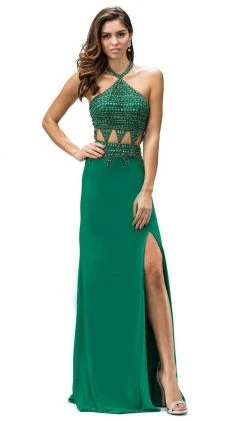 Dancing Queen - 9338 Embellished Halter Sheath Prom Dress