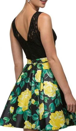 Dancing Queen - 9517 Floral Print Illusion A-Line Cocktail Dress 10 Dancing Queen - 9517 Floral Print Illusion A-Line Cocktail Dress