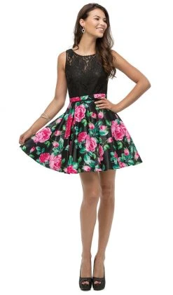 Dancing Queen - 9517 Floral Print Illusion A-Line Cocktail Dress 11 Dancing Queen - 9517 Floral Print Illusion A-Line Cocktail Dress