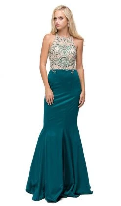 Dancing Queen - 9706 Teardrop Back Cutout Beaded Ornate Prom Dress