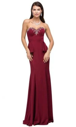 Dancing Queen - 9713 Strapless Sweetheart Prom Dress With Side Peplum