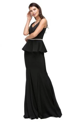Dancing Queen - 9750 Jewel Encrusted V-Neck Peplum Evening Dress